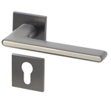 Italian Lever Handle on Rose in Satin Black/Pearl