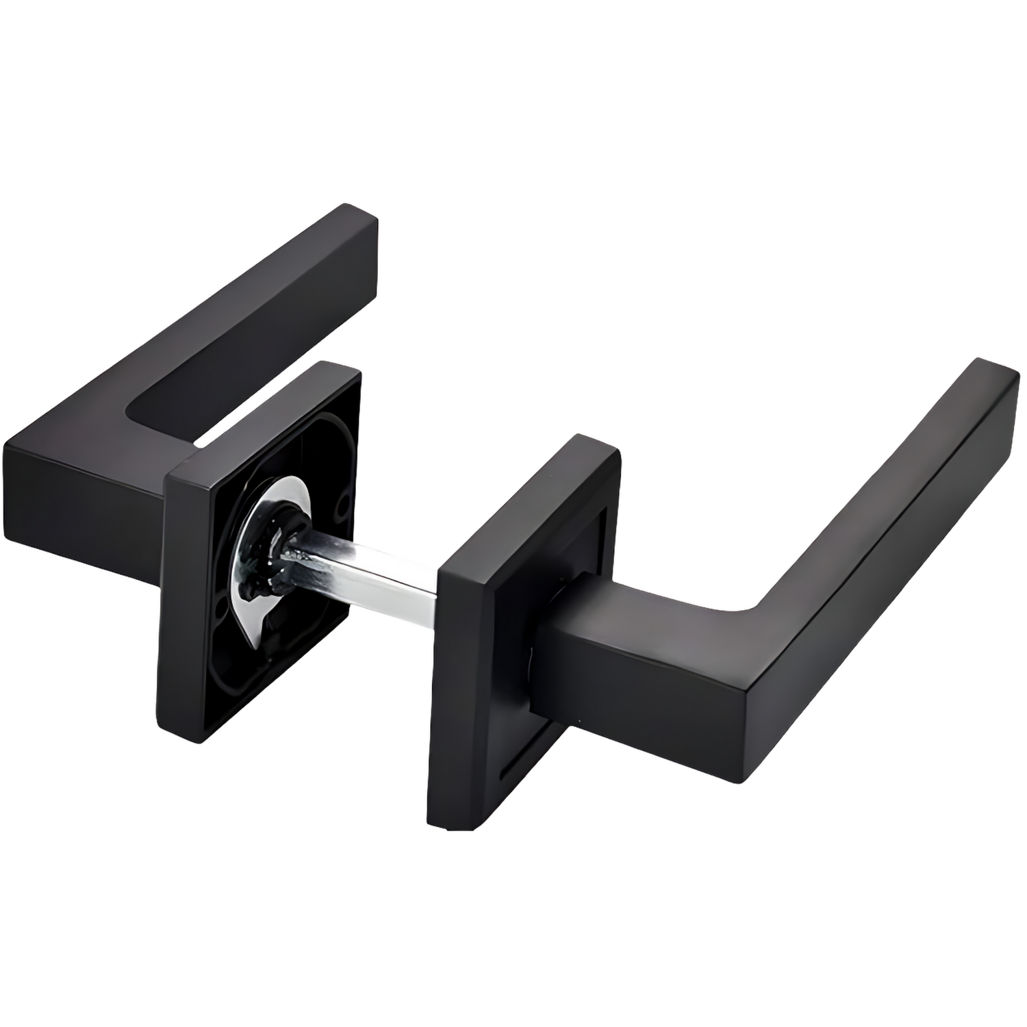 Matt Black Italian lever handle on square rose