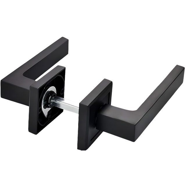 Matt Black Italian lever handle on square rose