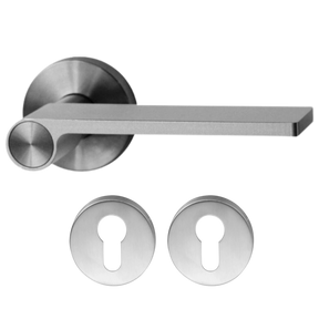 "Outline" - stainless steel door handles on rose