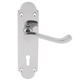 Shiny Chrome Victorian Lever Handle on Plate door handles on plate