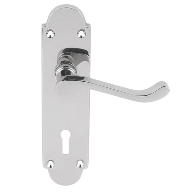 Shiny Chrome Victorian Lever Handle on Plate door handles on plate