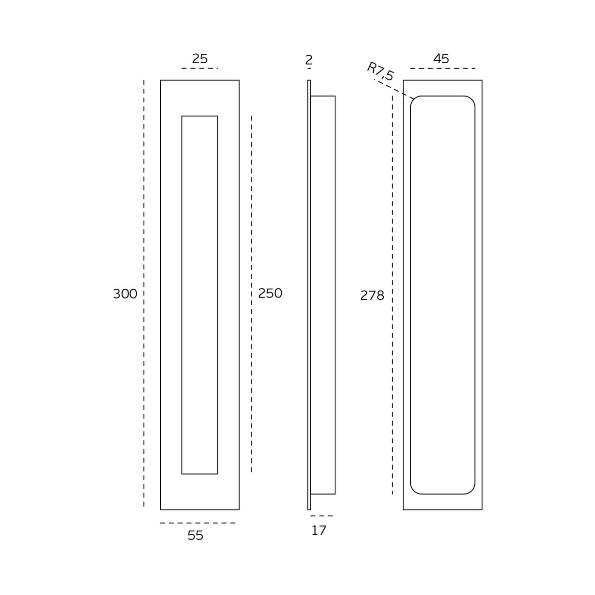 Stainless steel flush handle 300mm PULL HANDLES