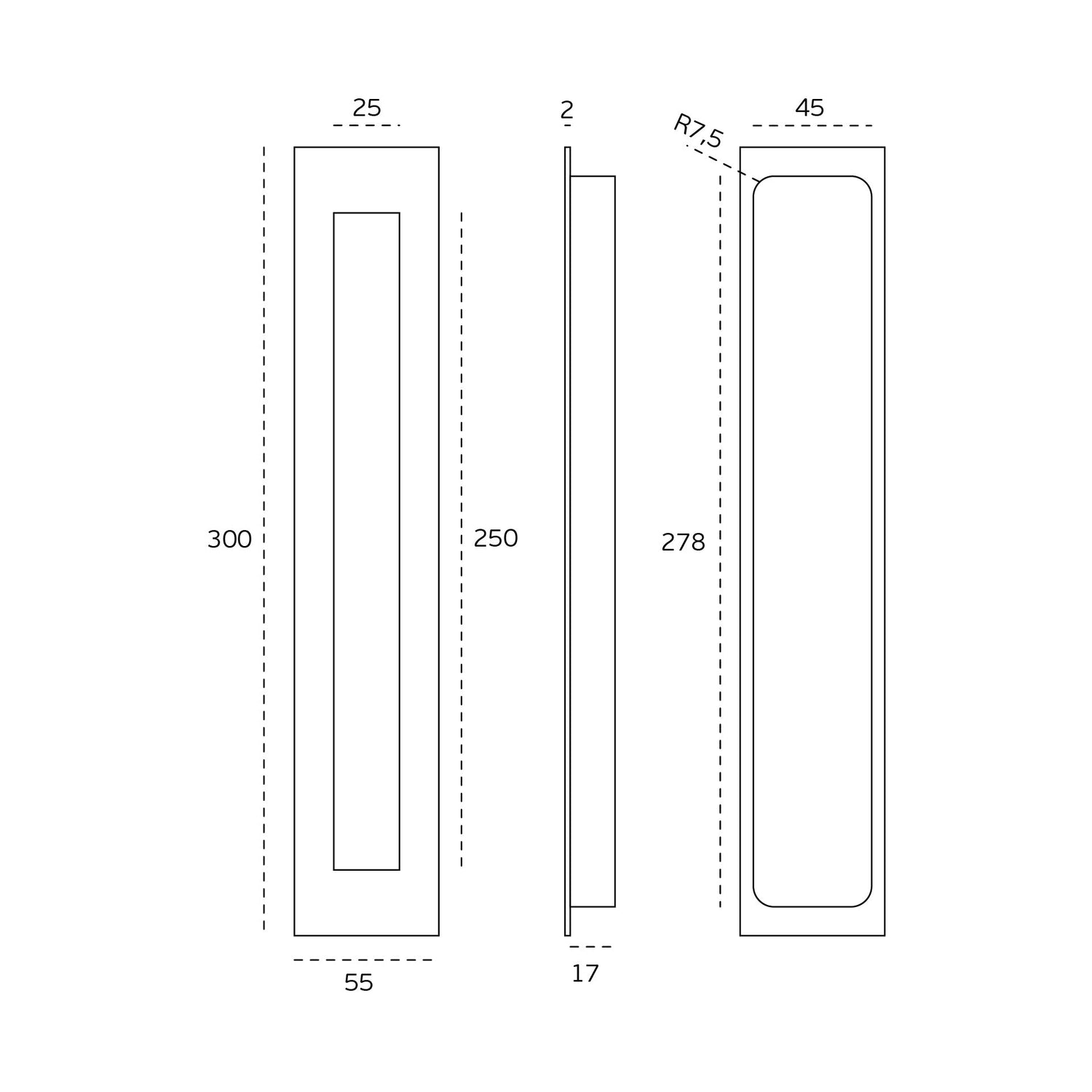 Stainless steel flush handle 300mm PULL HANDLES