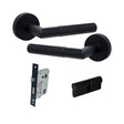 Matt Black Knurled Door Handle Bundle with Cylinder Lock and Cylinder