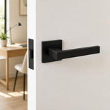 Tupai™ Modern Square Lever Door Handle on Square Rose in Matt Black