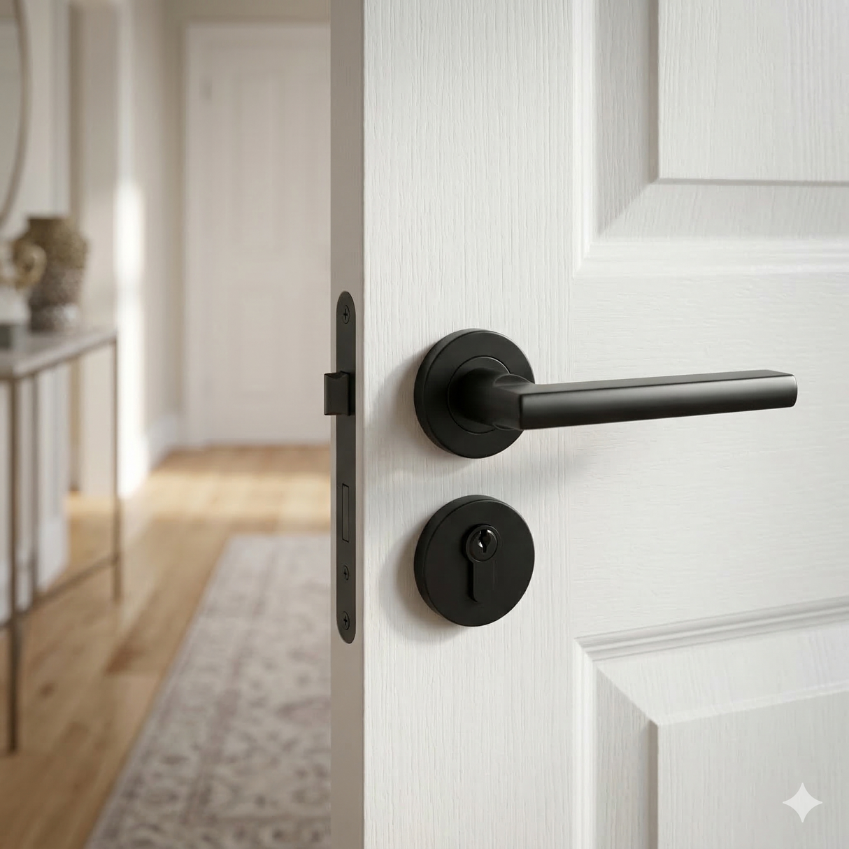 Matt Black Modern Stainless Steel Door Handle on Rose "Pello"