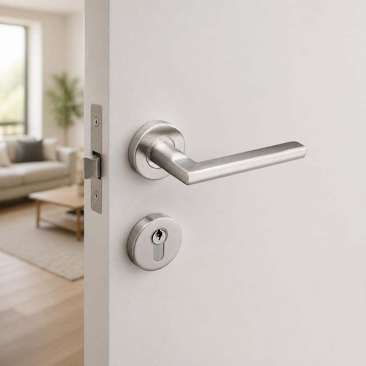 Brushed Stainless Steel Lever Handle on Rose - Pello