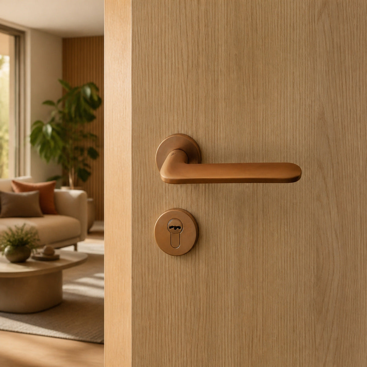 "Roboquattro" Exclusive Lever Door Handle on Rose in Rose Gold