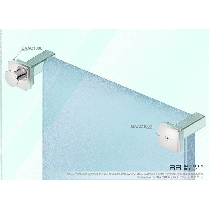 1008 Glass Mounting RL SQ + PULL KNOB (Single Set) -POLS - Decor Handles - Bathroom Accessories