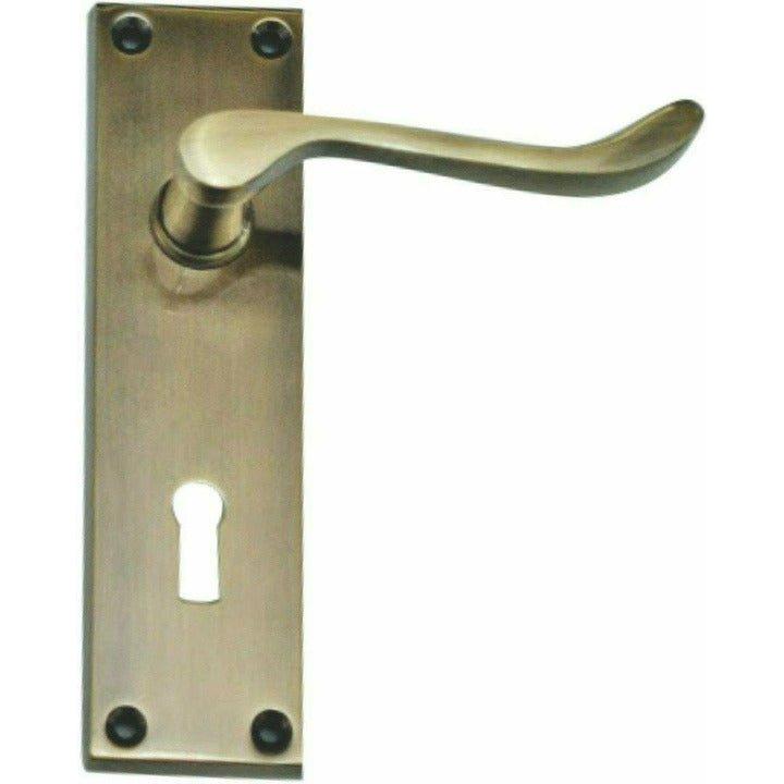 Antique Brass Door Handles - Lever Handle on Plate - Decor Handles