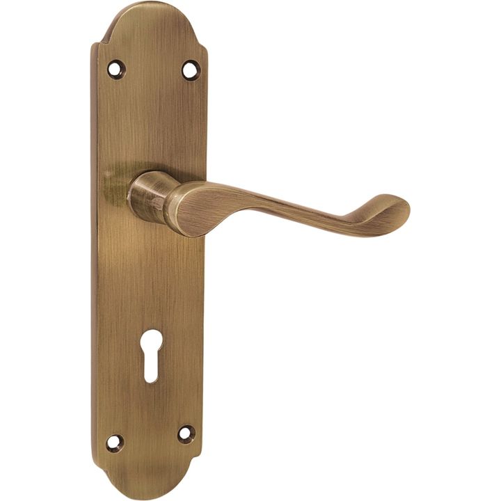 Antique Brass Door Handles - Lever Handle on Plate - Decor Handles - door handles on plate