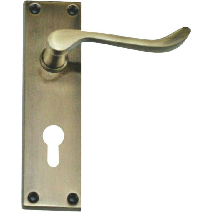 Antique Brass Door Handles - Lever Handle on Plate - Decor Handles