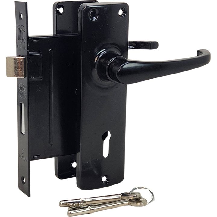 Black Door Handle with 3 Lever Lock - Decor Handles - door handles on plate