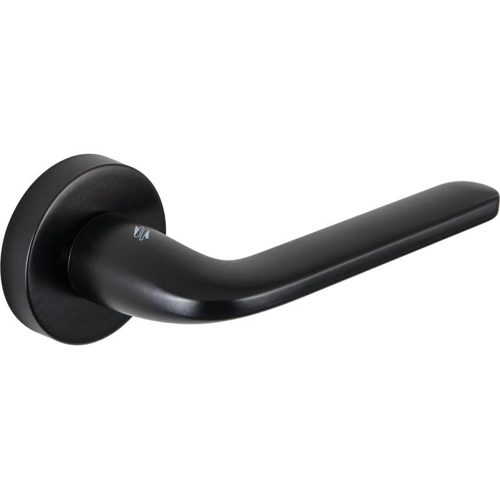 Italian Matt Black Lever Door Handle on round rose - 