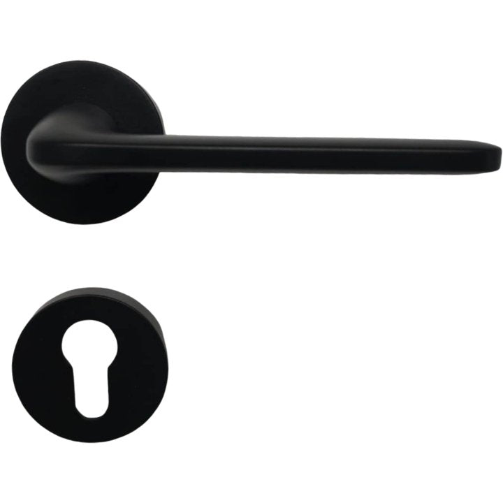 Italian Matt Black Lever Door Handle on round rose - 