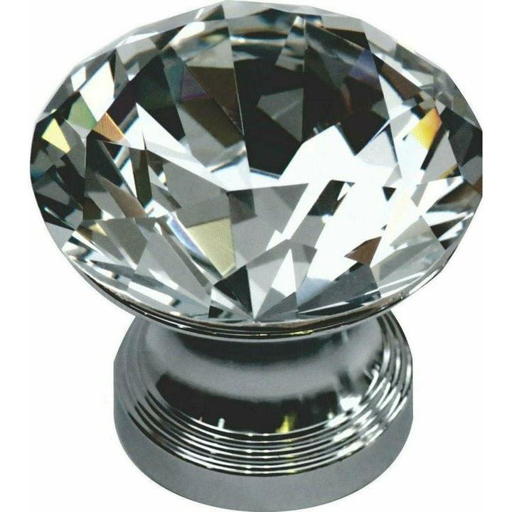 Crystal knob set in chrome base diamond shaped - Decor Handles