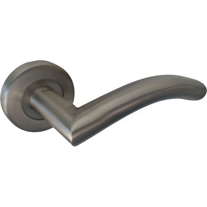 Curved Stainless Steel Lever Handle on Rose with 2 Lever Lock - Decor Handles - door handle on rose