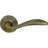 Curved lever handle on rose