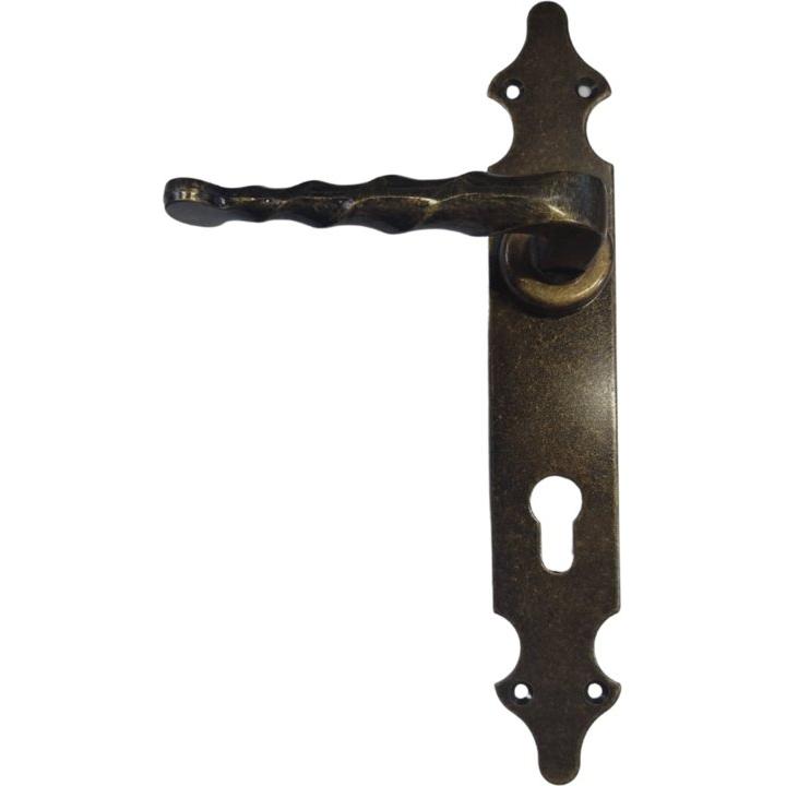 French Antique Brass Lever Handle on Plate