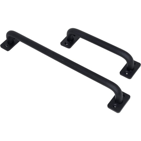 Gate and barn door handle in a black ferro grain finish