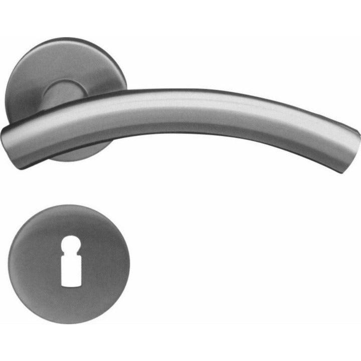 Half moon stainless steel lever handle on rose