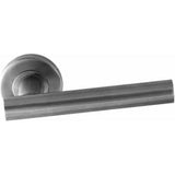 Stainless steel tubular lever handle on rose with notch