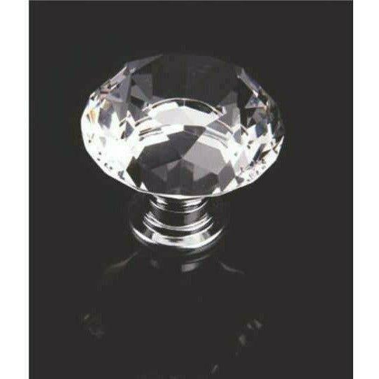 Diamond shape crystal knob with chrome base - Decor Handles