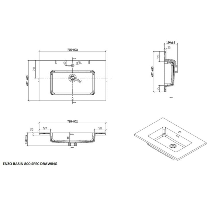 Enzo Cabinet 800 Concrete with Basin - Decor Handles