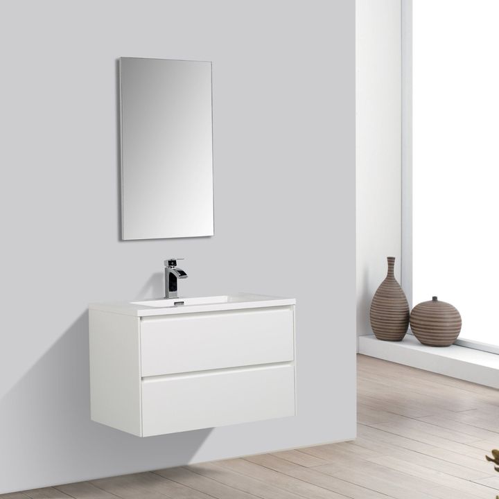 Enzo Vanity Cabinet 800 White with Basin - Decor Handles - Bathroom vanities and storage units