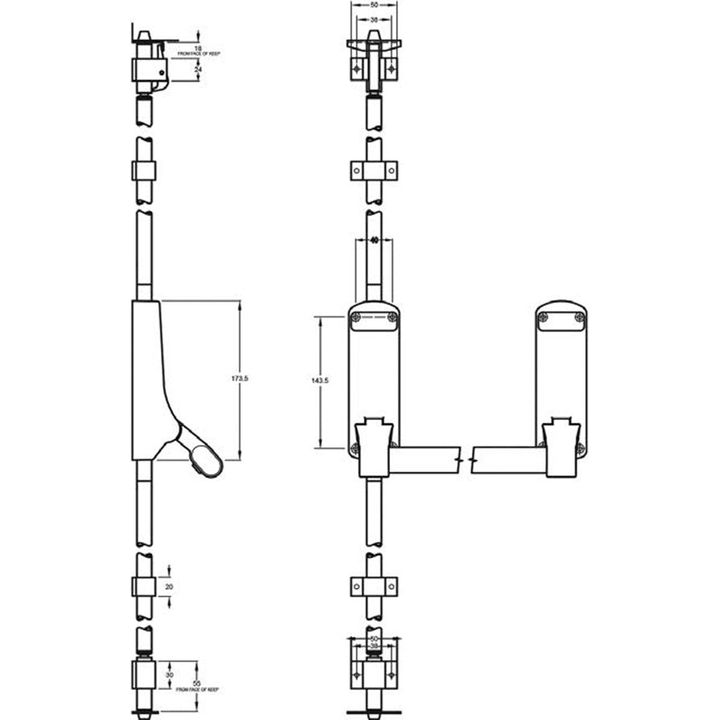 Fire Escape Door Locks - Push Bar and Rod For Single Door - Decor Handles - DOOR LOCKS