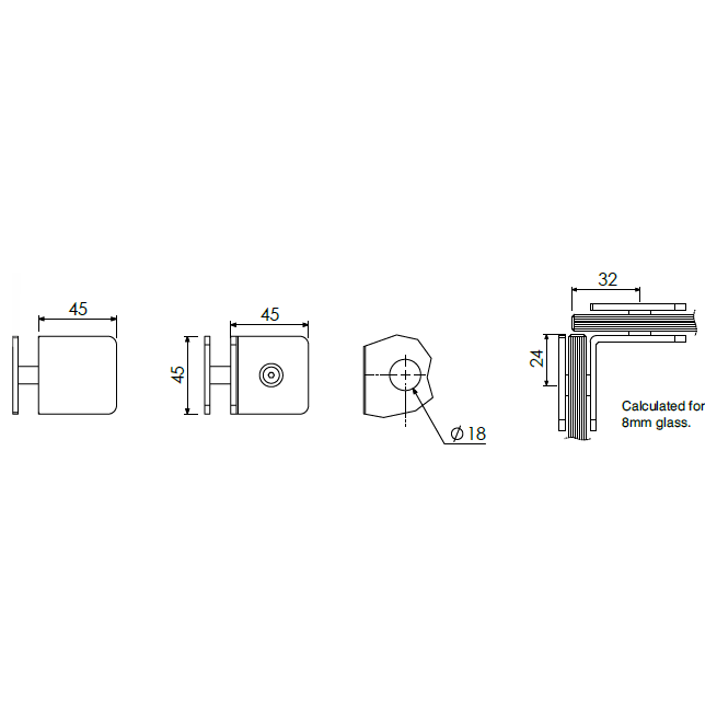 Flat 90° Glass to Glass Clamp for Frameless Showers - Decor Handles - shower accesories