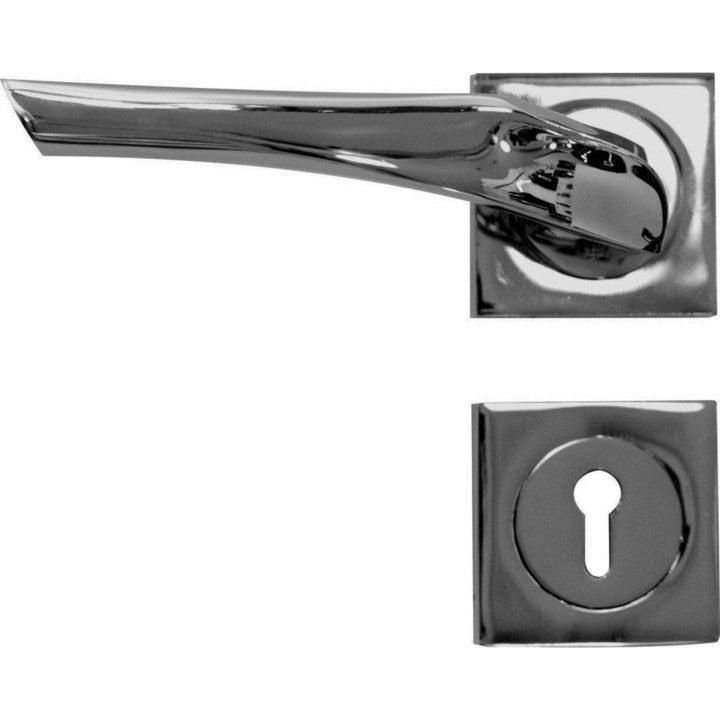 Indented lever handle on rose - shiny chrome - Decor Handles