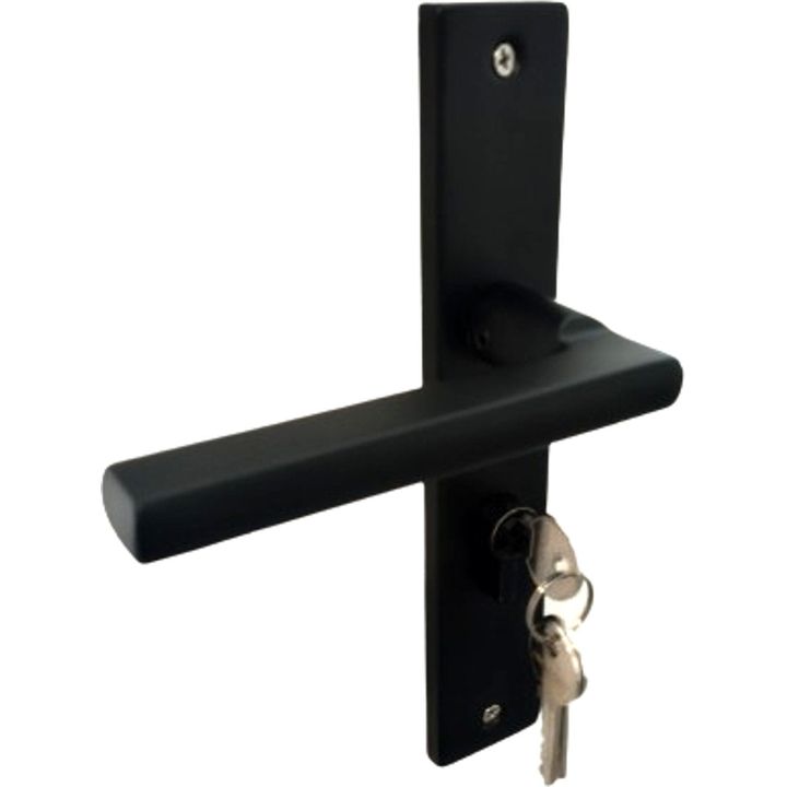 Matt Black handle on plate with cylinder keyhole - Decor Handles - door handles on plate