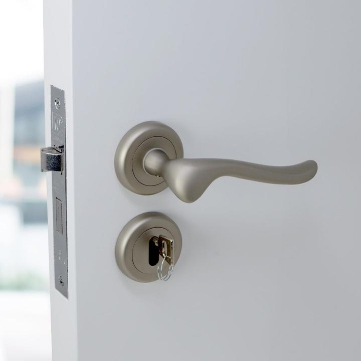 Matt Chrome Classic Door Handle on Rose with SABS approved 2 Lever Lock - Decor Handles - door handle on rose