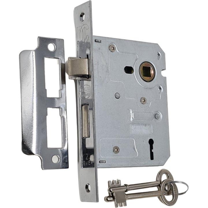 Matt Chrome Classic Door Handles on Back Plate with 2 Lever Lock - Decor Handles
