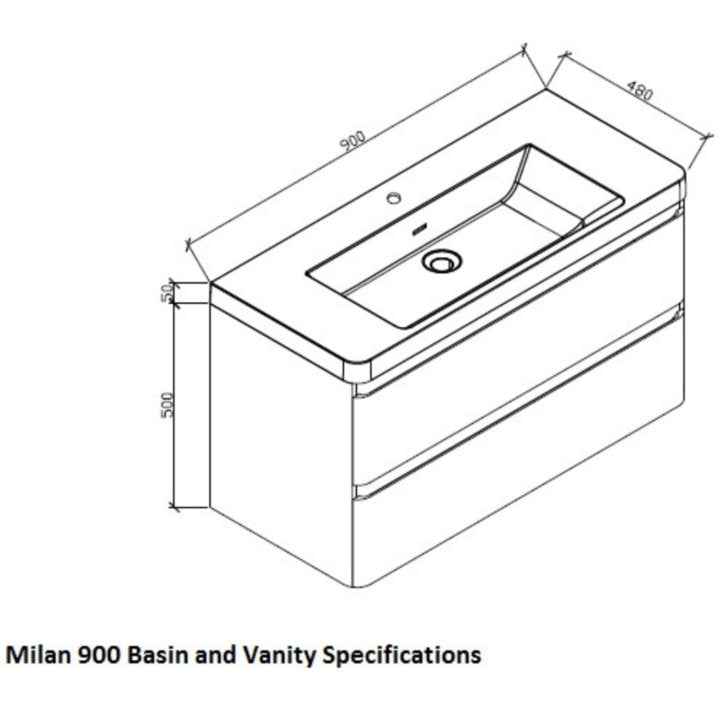 Milan 900 Double Drawer & Basin - Decor Handles