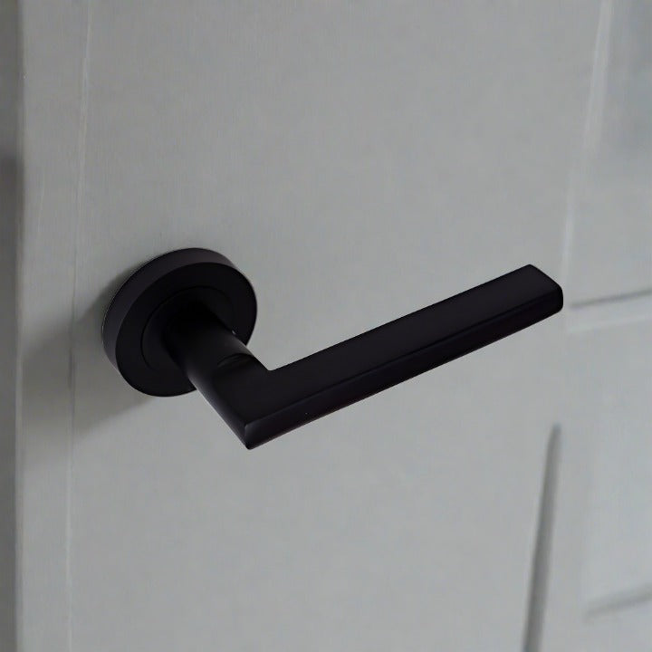 Modern Black Stainless Steel Door Handle on Rose "Pelo" - Decor Handles - door handle on rose