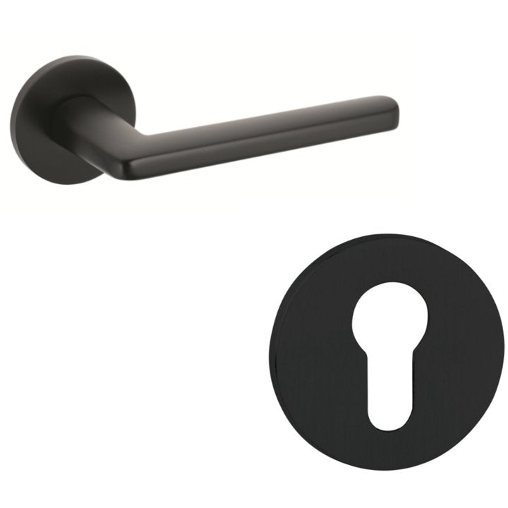 Modern Door Handle on Round Rose in Matt Black - Decor Handles