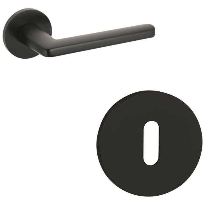 Modern Door Handle on Round Rose in Matt Black - Decor Handles