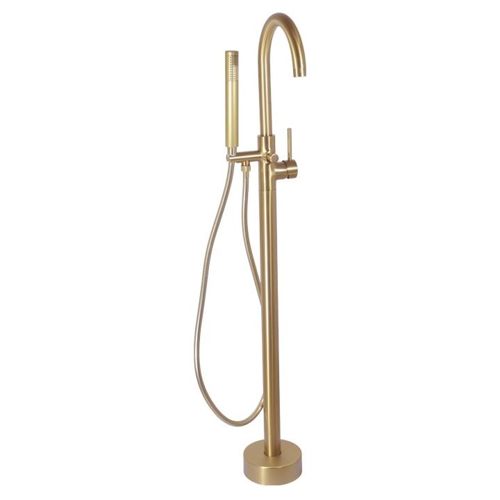 Round Brass Free Standing Bath Mixer with H/S - Neo Brushed Brass - Decor Handles - Taps