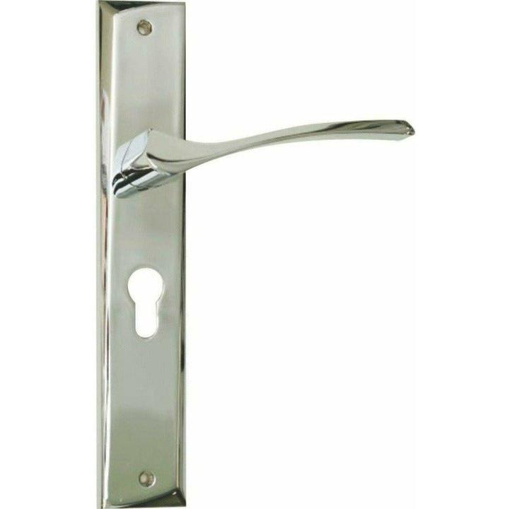 Shiny chrome designer lever handle on plate - Decor Handles