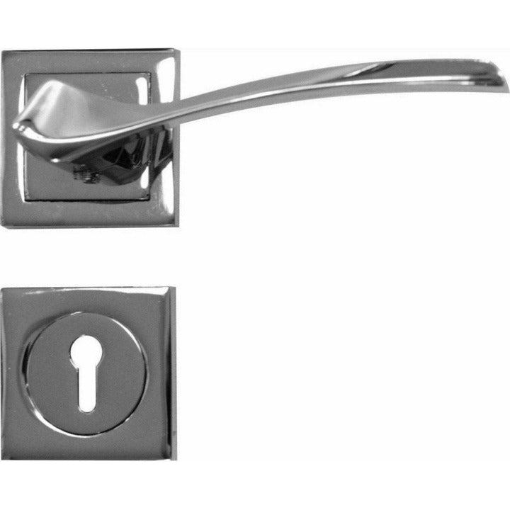 Shiny chrome designer lever handle on square rose - Decor Handles