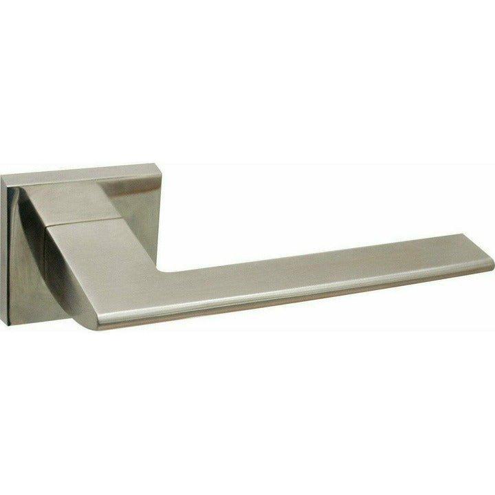 Slim square solid stainless steel lever handle on rose - Decor Handles