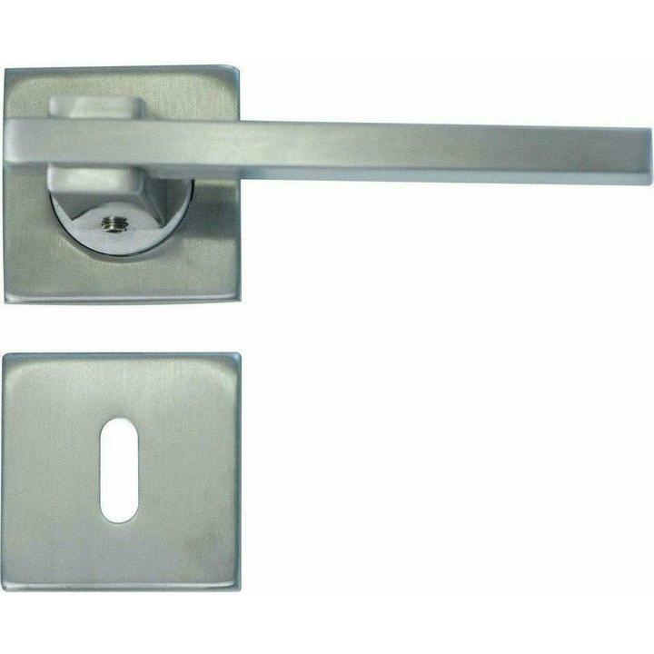 Slim square stainless steel lever handle on rose - Decor Handles