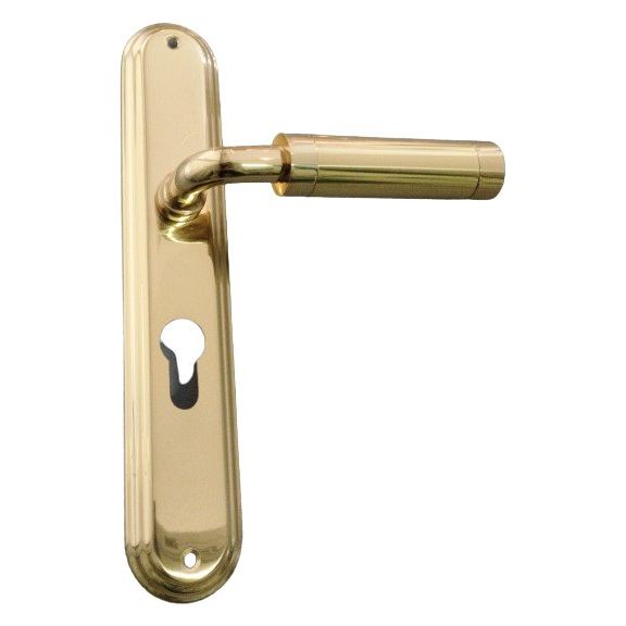 Solid brass designer lever handle on rounded back plate - Decor Handles - door handles on plate