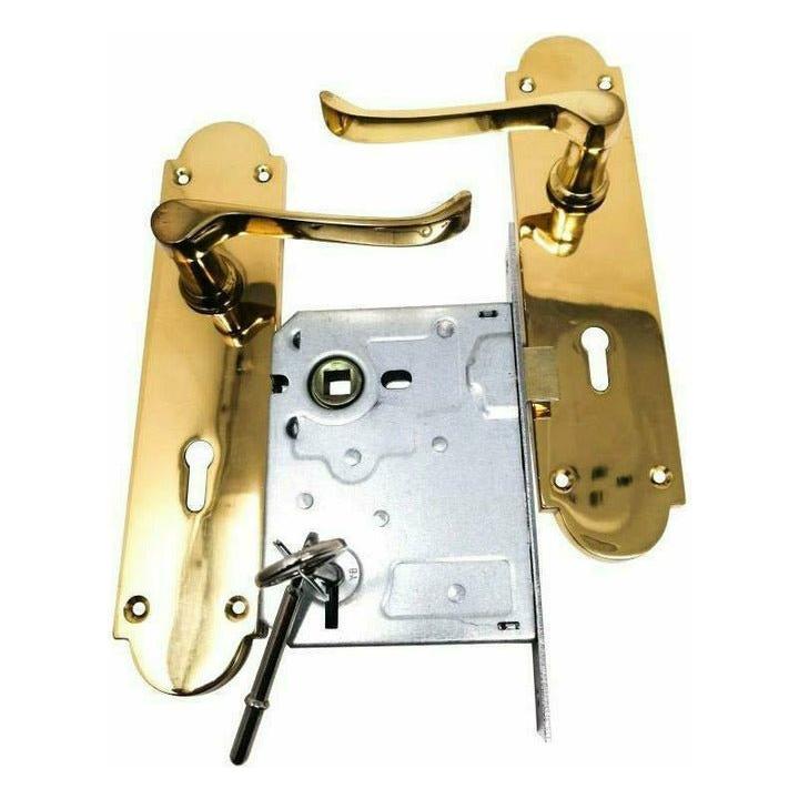 Solid brass door handle with back plate - Decor Handles