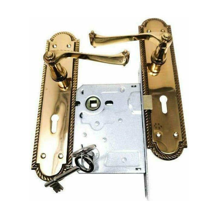 Solid brass door handle with back plate - Decor Handles