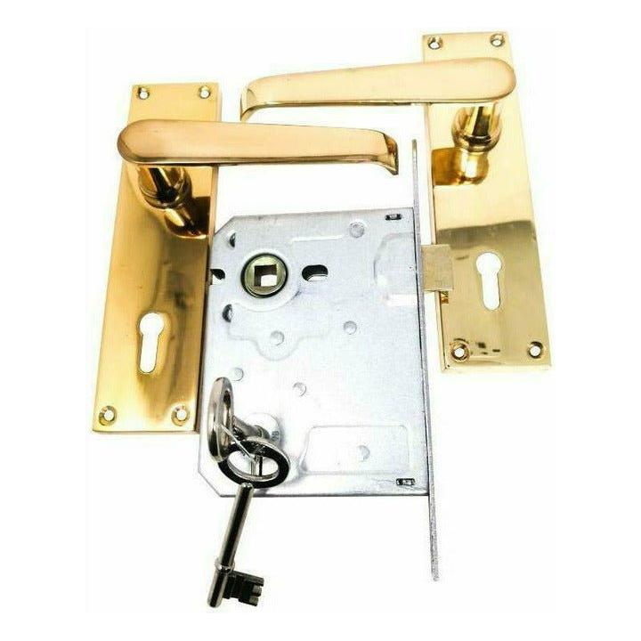 Solid brass lever handle on plate with lock - Decor Handles