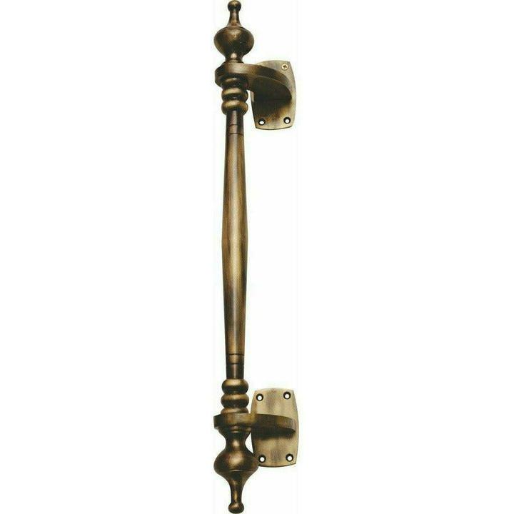 Solid brass offset pull handle with finials - Decor Handles